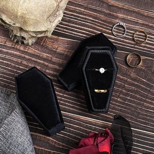Gothic Black Velvet Coffin Ring Box – Perfect for Dark & Unique Occasions